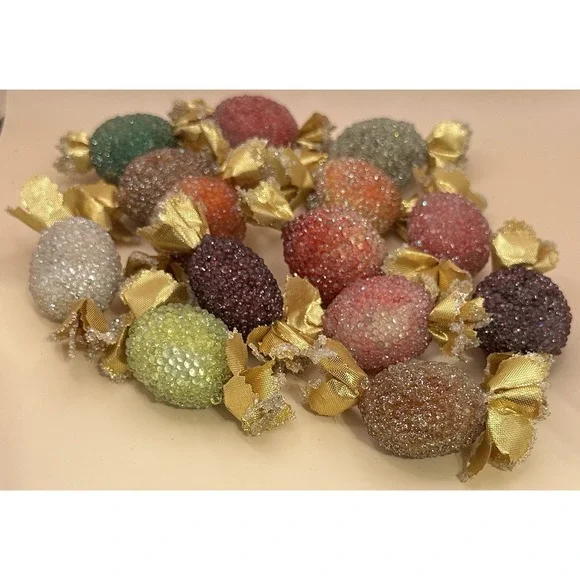 VTG Beaded Candy Pieces Faux Sugared W/ Gold Wrapper MCM Lot of 14 RARE - Picture 1 of 8